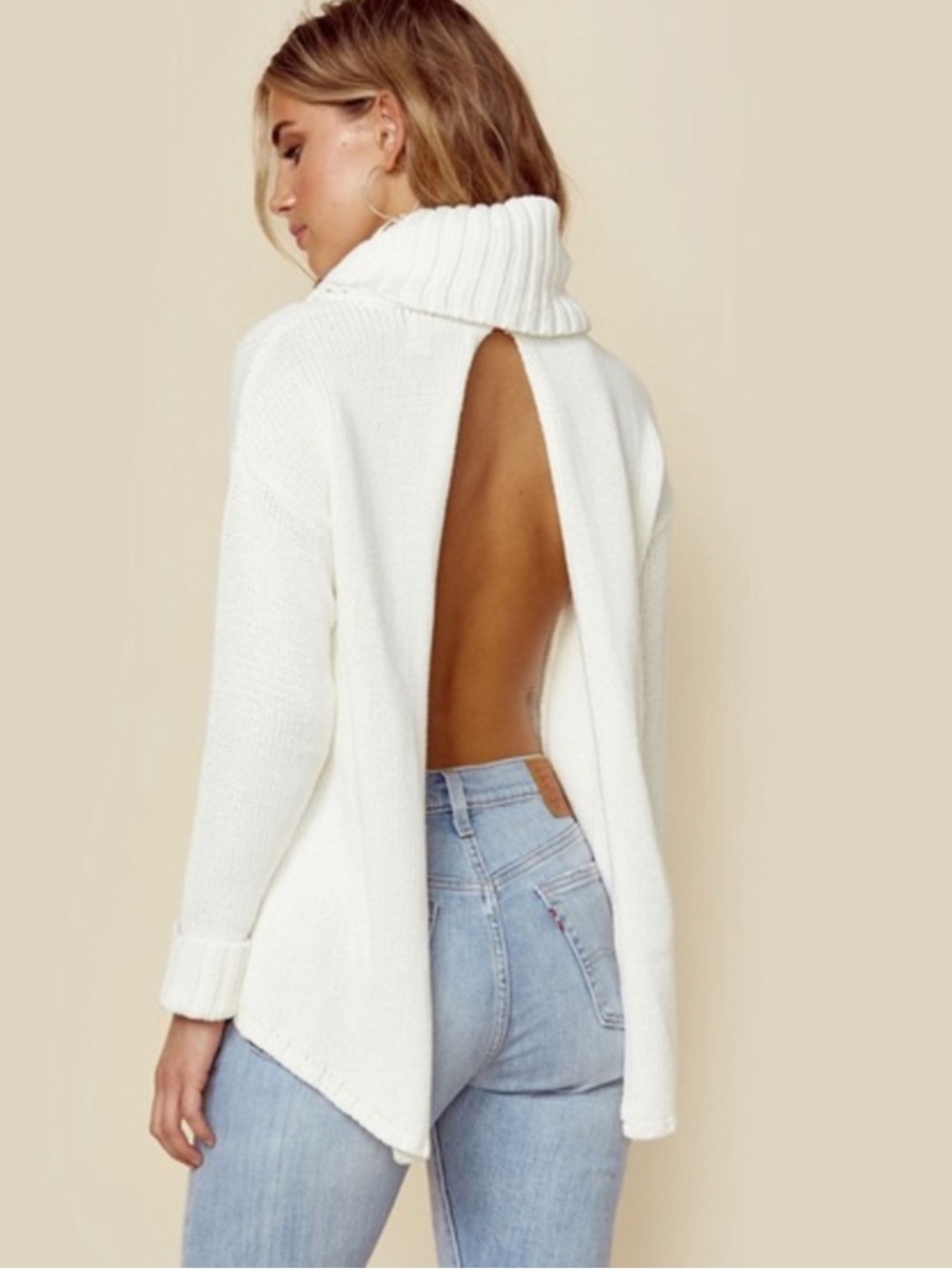 One Teaspoon Luxe Cream Turtleneck Knit Sweater split back M